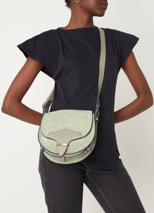 Isabel Marant Botsy crossbodytas van kalfssuède met leren details - voorkant 3 groen