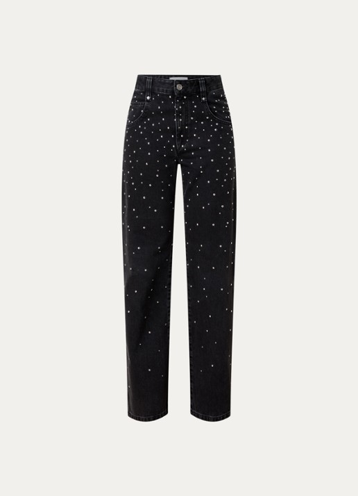 Isabel Marant Brinsa high waist tapered jeans met studs - voorkant 5 zwart