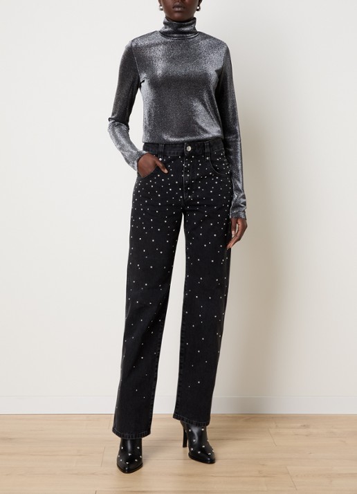 Isabel Marant Brinsa high waist tapered jeans met studs - voorkant 6 zwart