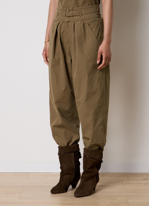 Isabel Marant Celia high waist loose fit broek met ceintuur - detail 4 khaki