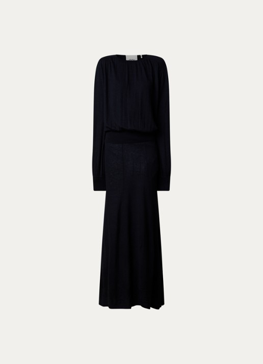 Isabel Marant Chady fijngebreide maxi jurk in wolblend - voorkant 3 zwart
