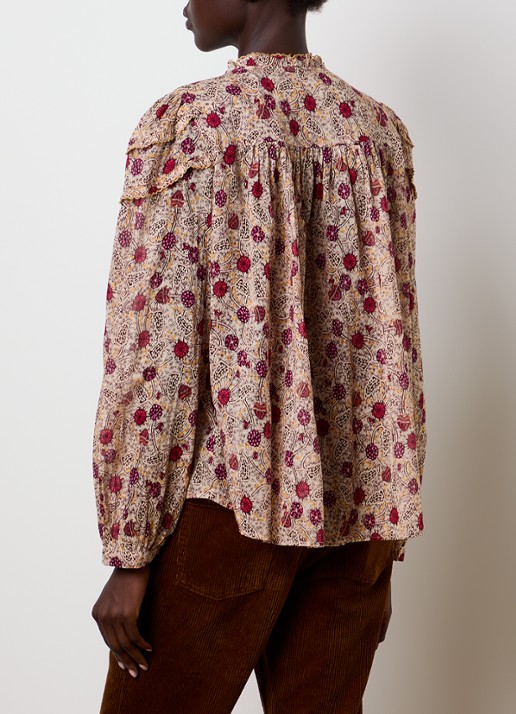 Isabel Marant Christa blouse met print en volant - achterkant 3 beige