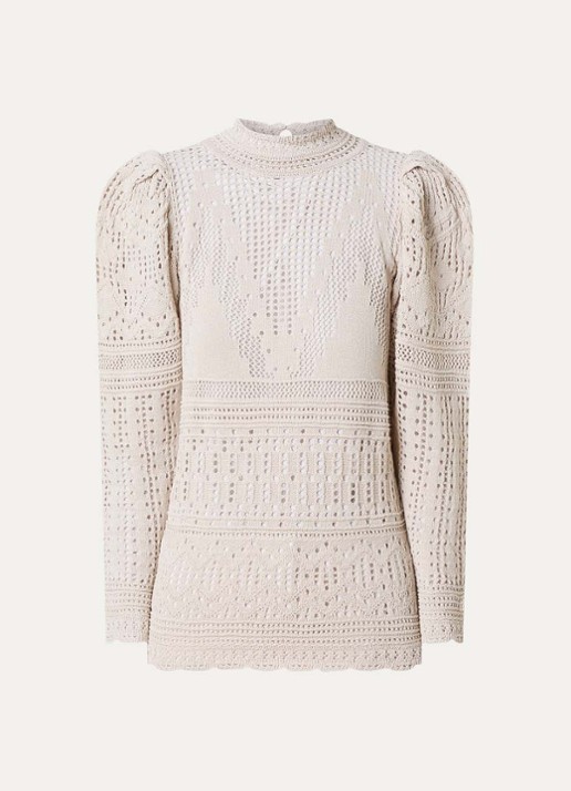 Isabel Marant Dahara grofgebreide top met opengewerkt dessin en pofmouw - voorkant 4 beige