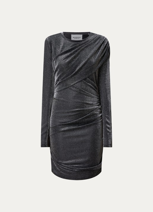 Isabel Marant Denise semi-transparante mini jurk met lurex en gedrapeerd detail - voorkant 2 antraciet