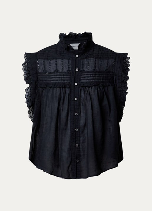 Isabel Marant Dersia mouwloze blouse met volant - voorkant 3 zwart