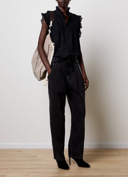 Isabel Marant Dersia mouwloze blouse met volant - voorkant 4 zwart