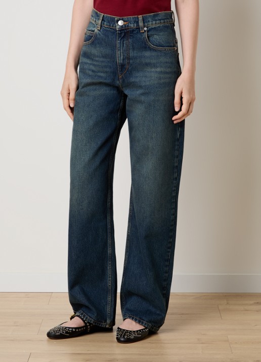 Isabel Marant Dromie high waist straight leg jeans met donkere wassing - detail indigo