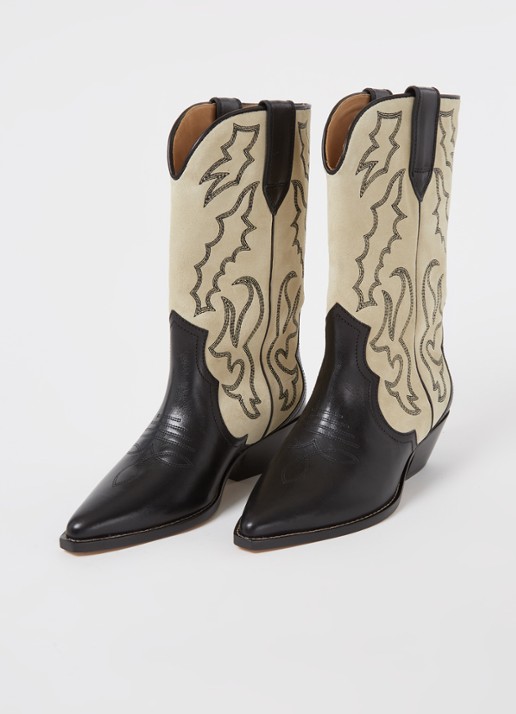 Isabel Marant Duerto cowboylaars van kalfssuède met leren details - detail 3 ivoor