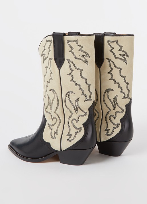 Isabel Marant Duerto cowboylaars van kalfssuède met leren details - detail 4 ivoor