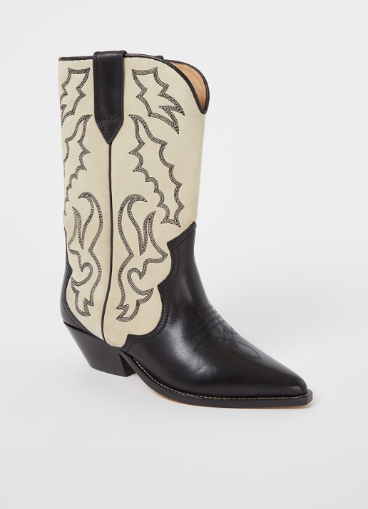 Isabel Marant Duerto cowboylaars van kalfssuède met leren details - voorkant ivoor