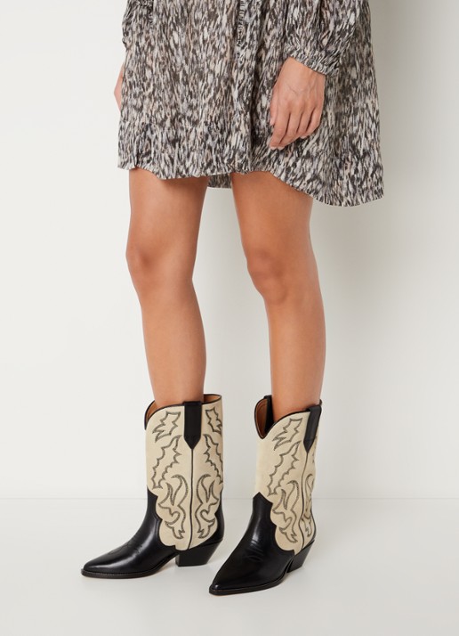 Isabel Marant Duerto cowboylaars van kalfssuède met leren details - voorkant 2 ivoor