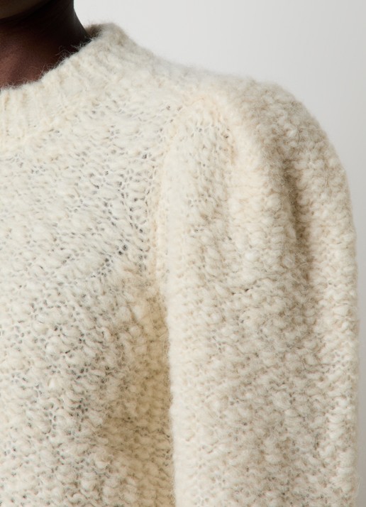 Isabel Marant Emma grofgebreide trui in alpaca wolblend met pofmouw - detail 3 gebroken wit