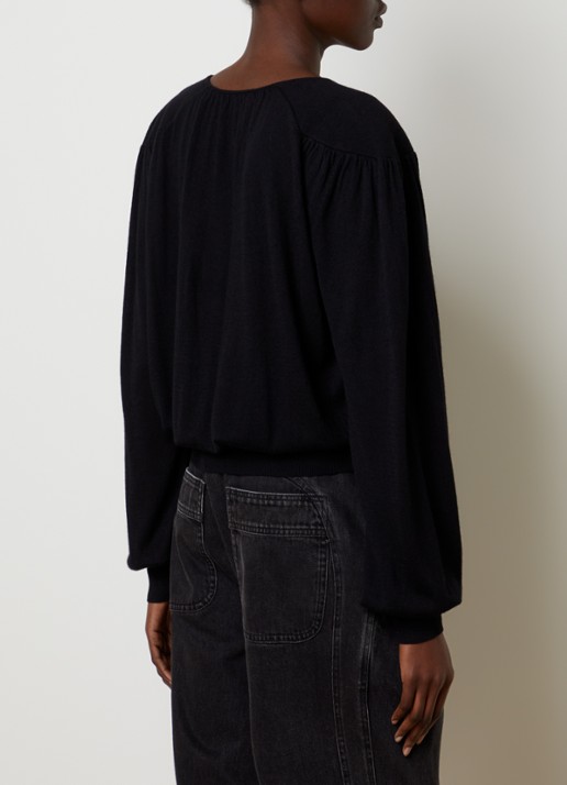Isabel Marant Enza fijngebreide pullover in scheerwolblend met ruches - achterkant zwart