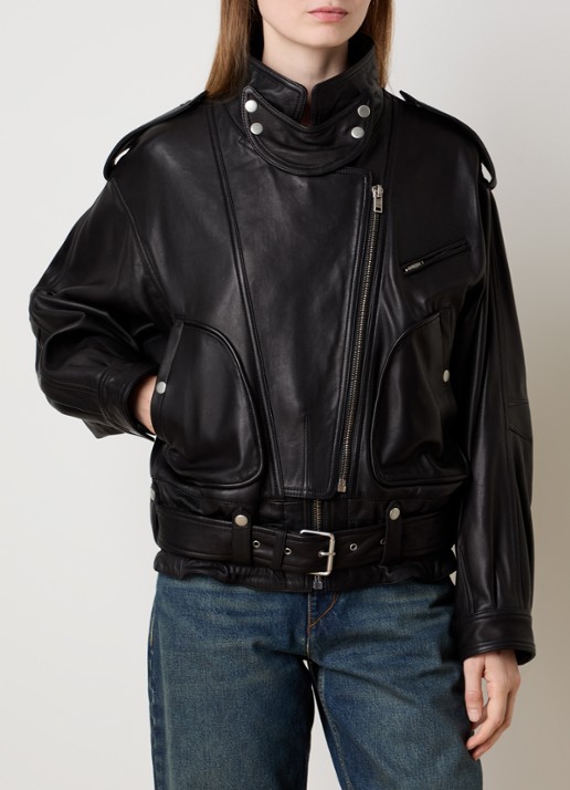 Isabel Marant Farza jack van lamsleer met ceintuur - detail 2 zwart