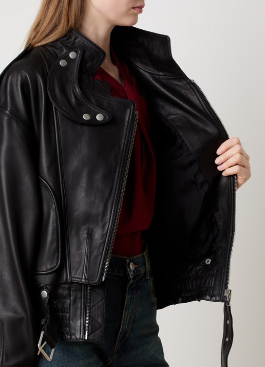 Isabel Marant Farza jack van lamsleer met ceintuur - detail 3 zwart