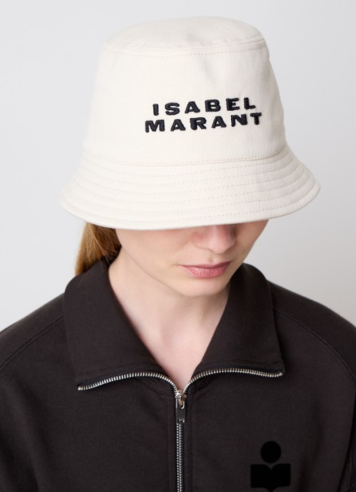 Isabel Marant Haley bucket hoed met logoborduring - voorkant 3 creme