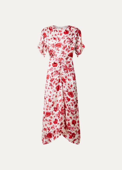 Isabel Marant Herva midi tuniekjurk in zijdeblend met bloemenprint - voorkant gebroken wit
