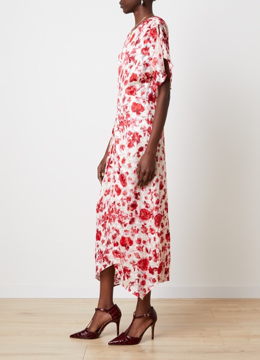 Isabel Marant Herva midi tuniekjurk in zijdeblend met bloemenprint - voorkant 2 gebroken wit