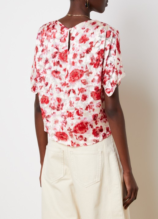 Isabel Marant Hervane tuniek in zijdeblend met bloemenprint en ruches - achterkant gebroken wit