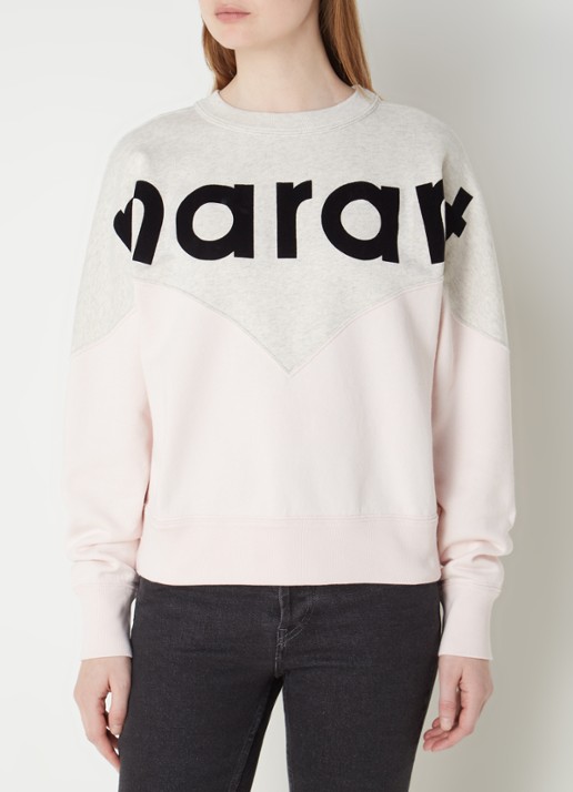 Isabel Marant Houston sweater met flock logoprint - detail 4 lichtroze