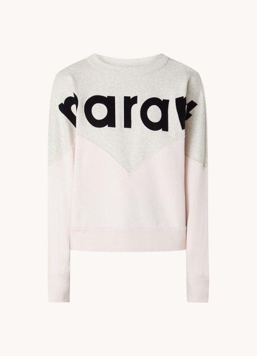 Isabel Marant Houston sweater met flock logoprint - voorkant 2 lichtroze