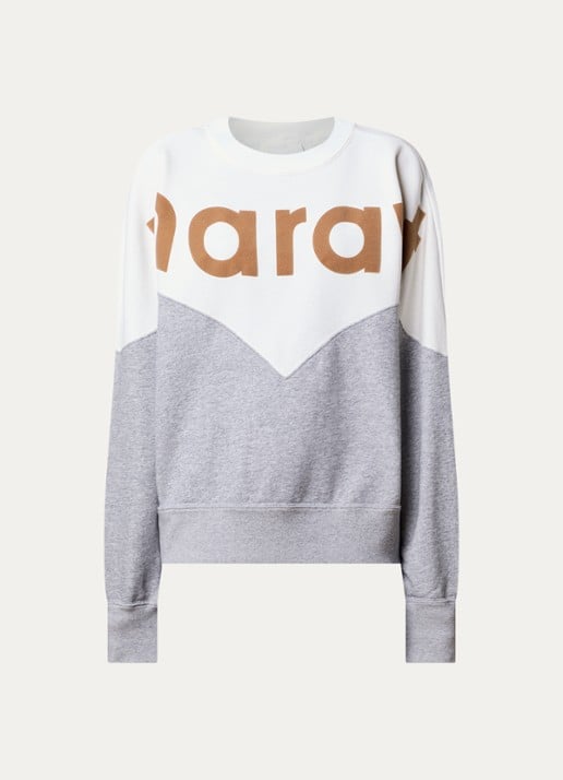 Isabel Marant Houston sweater met logo en gemêleerd dessin - voorkant gebroken wit