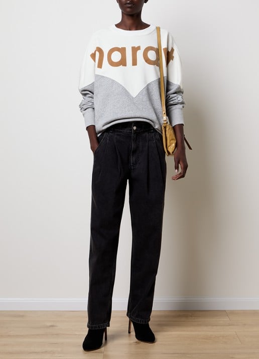 Isabel Marant Houston sweater met logo en gemêleerd dessin - voorkant 2 gebroken wit
