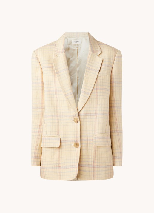 Isabel Marant Ilindea blazer van linnen met ruitdessin - voorkant 2 lichtgeel