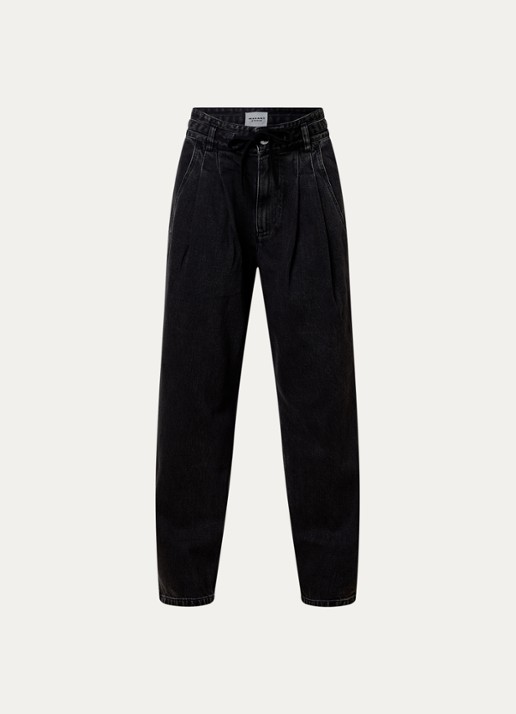 Isabel Marant Ilsa high waist tapered jeans met koord - voorkant 4 zwart