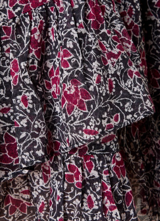 Isabel Marant Jocadia high waist wide fit korte broek met bloemenprint en ruches - detail 2 cranberryrood