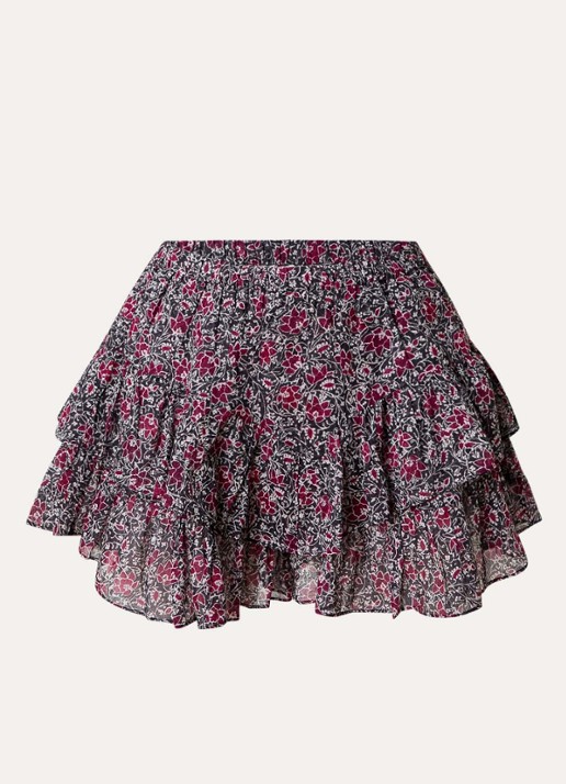 Isabel Marant Jocadia high waist wide fit korte broek met bloemenprint en ruches - voorkant 4 cranberryrood