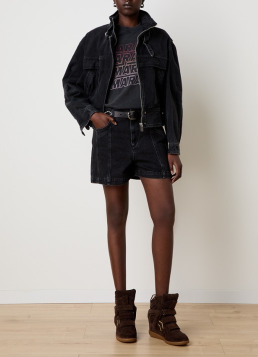 Isabel Marant Joely high waist straight fit korte broek van denim - voorkant 5 zwart