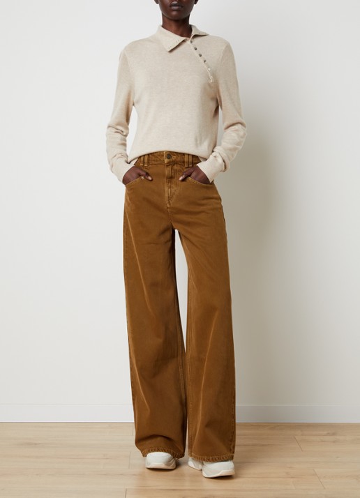 Isabel Marant Jovienne fijngebreide trui in wolblend met opstaande kraag - voorkant 5 beige