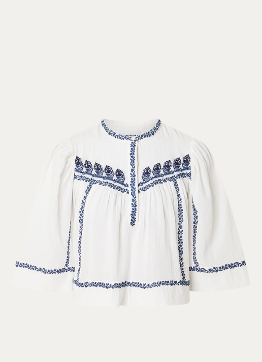 Isabel Marant Juline tuniek met bloemborduring - voorkant gebroken wit