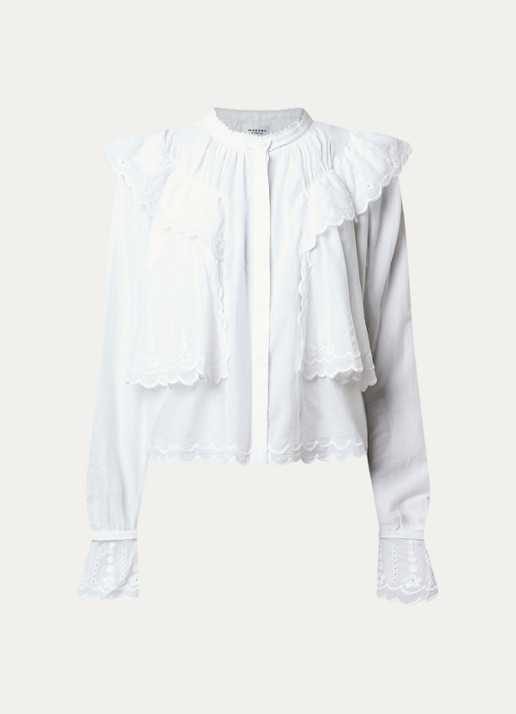 Isabel Marant Kelmon blouse met volant en borduring - voorkant 3 wit