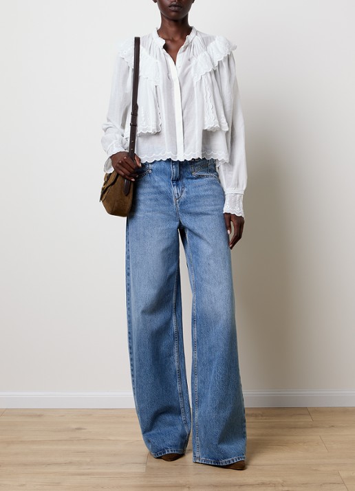 Isabel Marant Kelmon blouse met volant en borduring - voorkant 4 wit