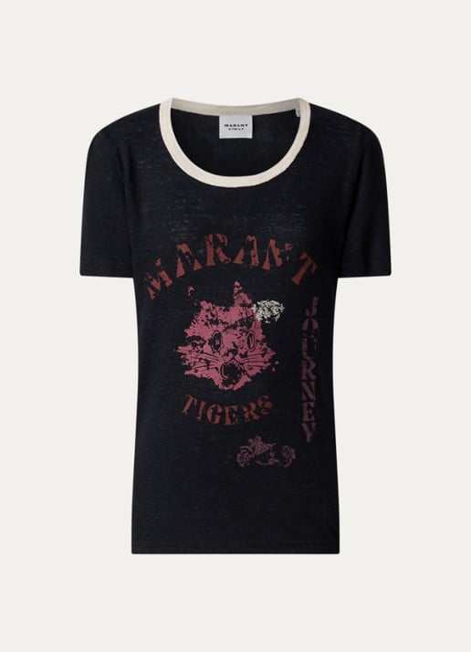Isabel Marant Kiliann T-shirt van linnen met logoprint - voorkant 4 zwart