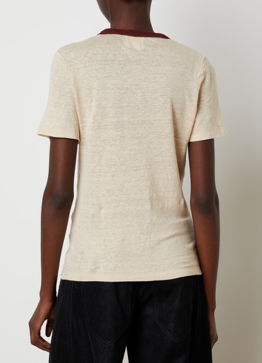 Isabel Marant Kiliann T-shirt van linnen met logoprint - achterkant beige