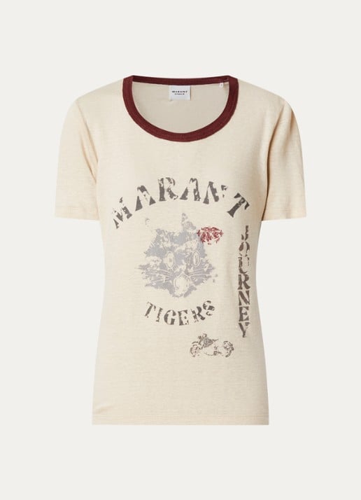 Isabel Marant Kiliann T-shirt van linnen met logoprint - voorkant 4 beige
