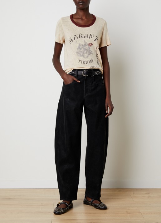 Isabel Marant Kiliann T-shirt van linnen met logoprint - voorkant 5 beige