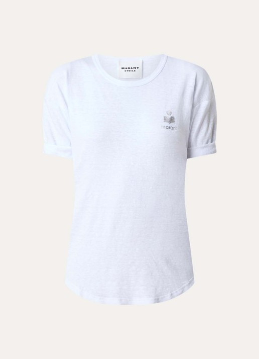 Isabel Marant Kolida T-shirt van linnen met logo - voorkant 4 wit