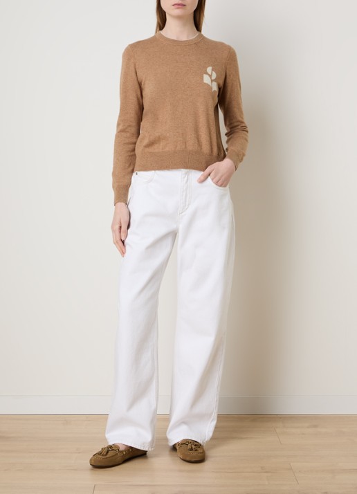 Isabel Marant Lanta fijngebreide trui in wolblend met ingebreide logo - voorkant 2 camel