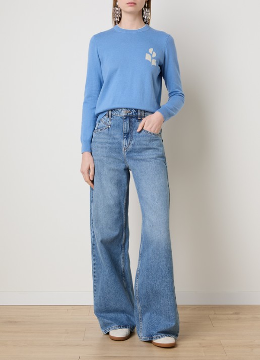 Isabel Marant Lanta fijngebreide trui in wolblend met ingebreide logo - voorkant 2 blauwgrijs