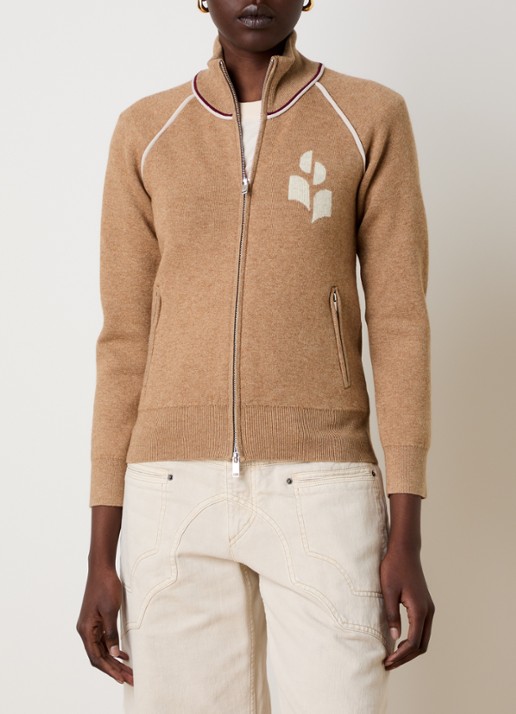 Isabel Marant Lanya fijngebreid vest in wolblend met ingebreid logo