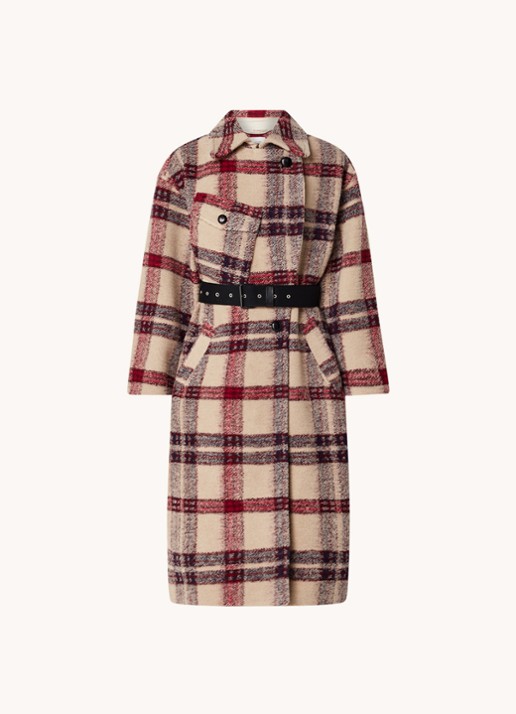 Isabel Marant Laurie mantel in wolblend met ceintuur en steekzakken - voorkant 3 donkerbeige