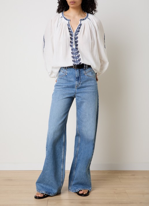 Isabel Marant Lena tuniek met V-hals en borduring - voorkant 5 gebroken wit