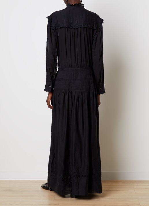 Isabel Marant Lonie maxi blousejurk met broderie - achterkant 3 zwart