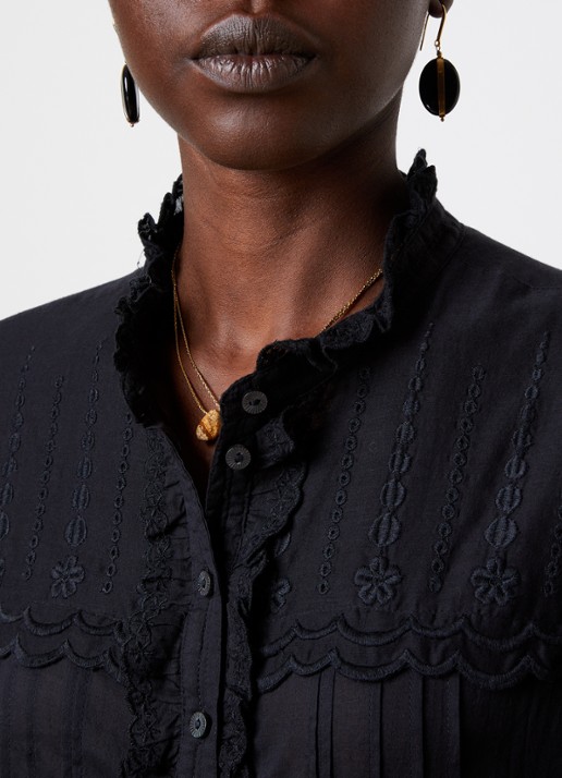 Isabel Marant Lonie maxi blousejurk met broderie - detail 5 zwart