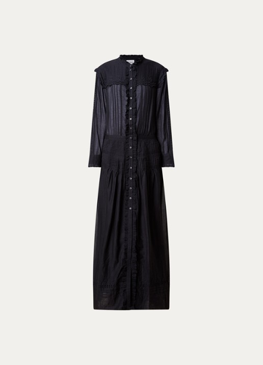 Isabel Marant Lonie maxi blousejurk met broderie - voorkant zwart