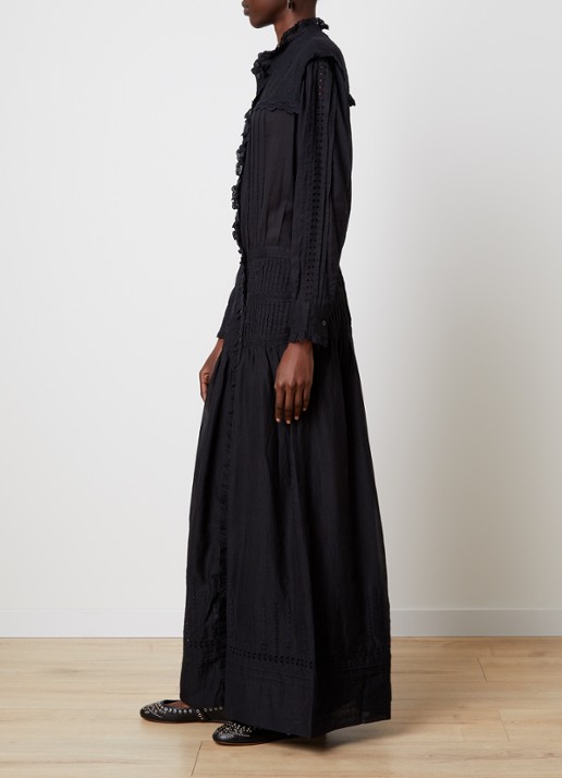 Isabel Marant Lonie maxi blousejurk met broderie - voorkant 2 zwart